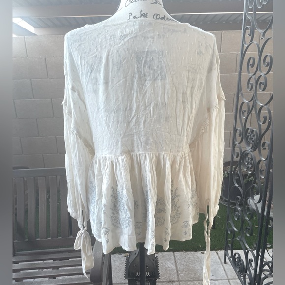 American Eagle Outfitters Blue Embroidered Lace Lightweight Boho Tunic Blouse MD - Picture 15 of 16